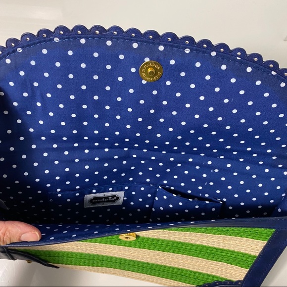 MUD PIE- striped  straw leather large clutch - Picture 4 of 6
